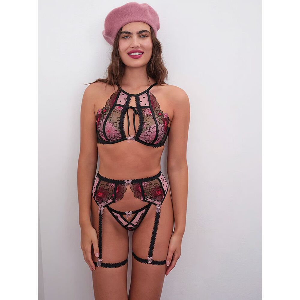For Love and Lemons Zinnia Embroidered High Neck Bra Size 36B NWT